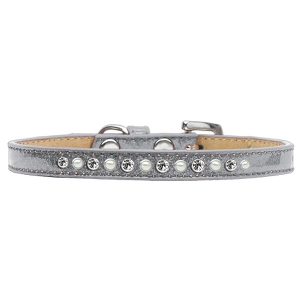 Mirage Pet Products Pearl & Clear Crystal Puppy Ice Cream CollarSilver Size 14 612-04 SV-14